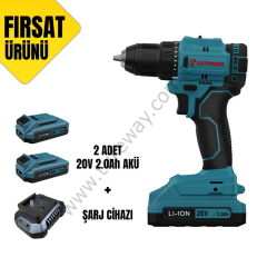 AKÜLÜ VİDALAMA Lİ-İON 45NM (MAKİNE) KÖMÜRSÜZ 10 MMM +(2.0 AH AKÜ 2 ADET)+(HIZLI ŞARJ ALETİ)