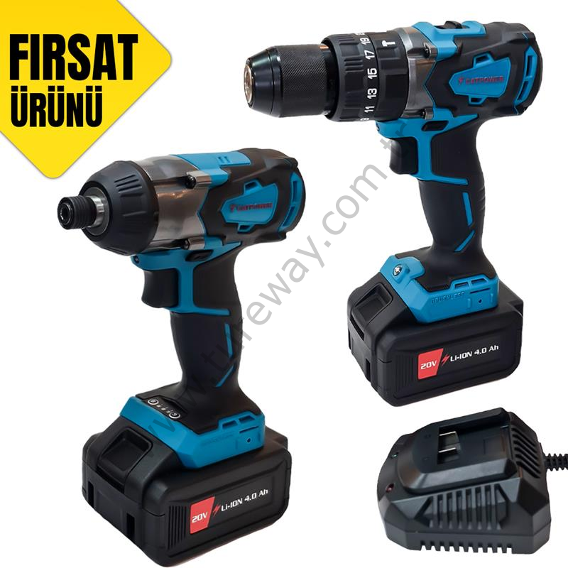 CATPOWER AKÜLÜ DARBELİ VİDALAMA VE TORKLU VİDALAMA SETİ+2 ADET 4.AH AKÜ+ŞARJ CİHAZI